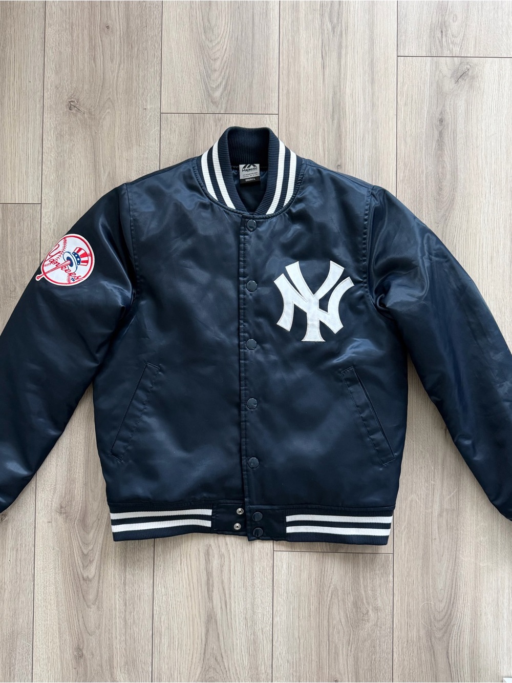 Vintage Majestic NY Yankees Satin Varsity Bomber Jacket Navy Men’s S / Unisex